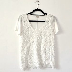 Vintage J.Crew White Eyelet Lace Front Short Sleeve T-Shirt